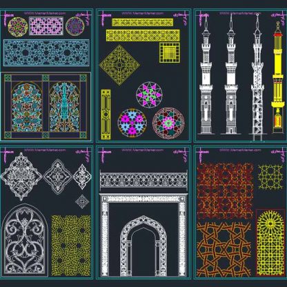 مجموعه ترسیمات اتوکد تزئینات اسلامی و معماری اسلامی