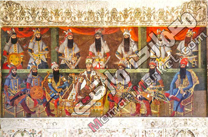 نقاشی دیوار شرقی تالار طبقه دوم کاخ سلیمانیه کرج (آغا محمد خان قاجار)